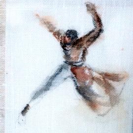 DANSEUR 3 - aquarelle sur coton par Nicole Besnainou (18X19cm)